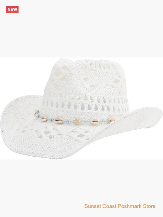 Straw Cowboy Hat with Shapeable Wide Brim for Sun Beach Western Cowgirl main image 4